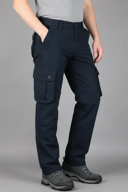 Pantalon Randonnée Cargo Bleu Marine Coton Robuste Homme
