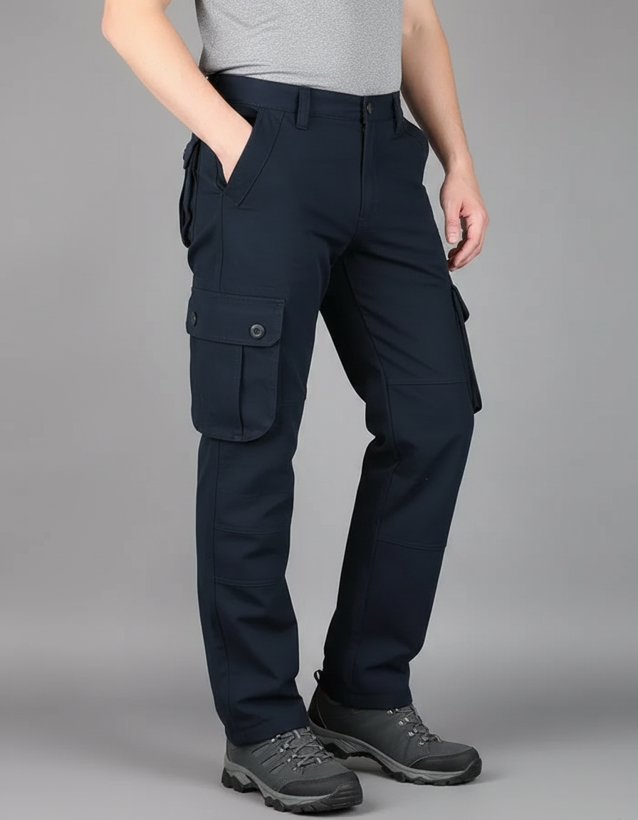 Pantalon Randonnée Cargo Bleu Marine Coton Robuste Homme