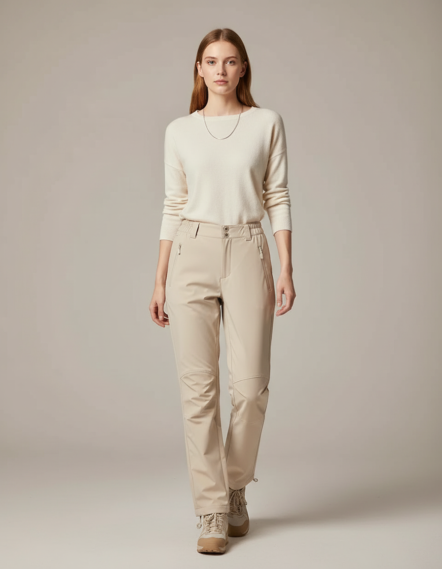 Pantalon Randonnée Beige Femme Ajusté Léger Confortable - Polyester