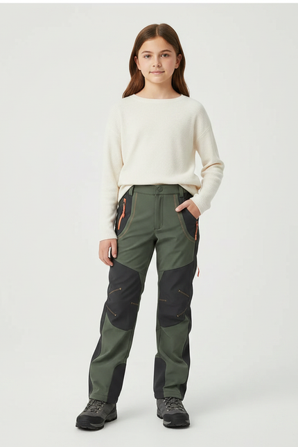 Pantalon Randonnée Vert Kaki Bicolore Imperméable Robuste - Polyester