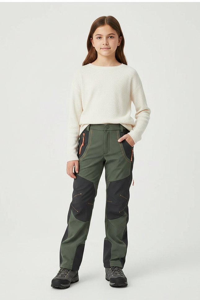 Pantalon Randonnée Vert Kaki Bicolore Imperméable Robuste - Polyester