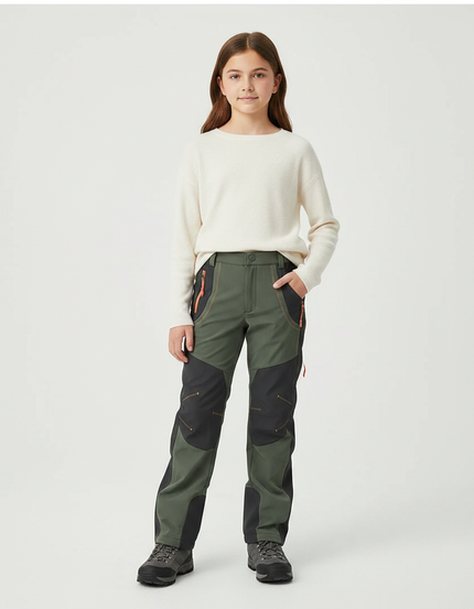Pantalon Randonnée Vert Kaki Bicolore Imperméable Robuste - Polyester