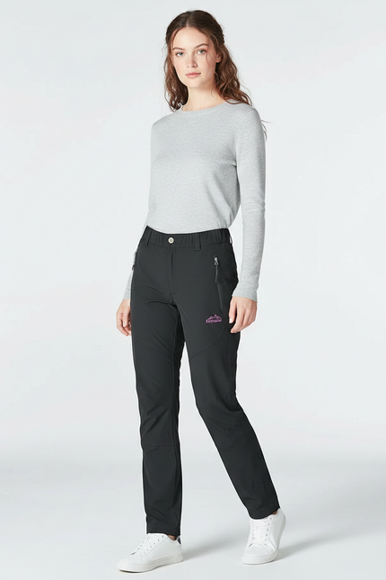 Pantalon Randonnée Noir Coupe Droite Imperméable Femme - Polyester