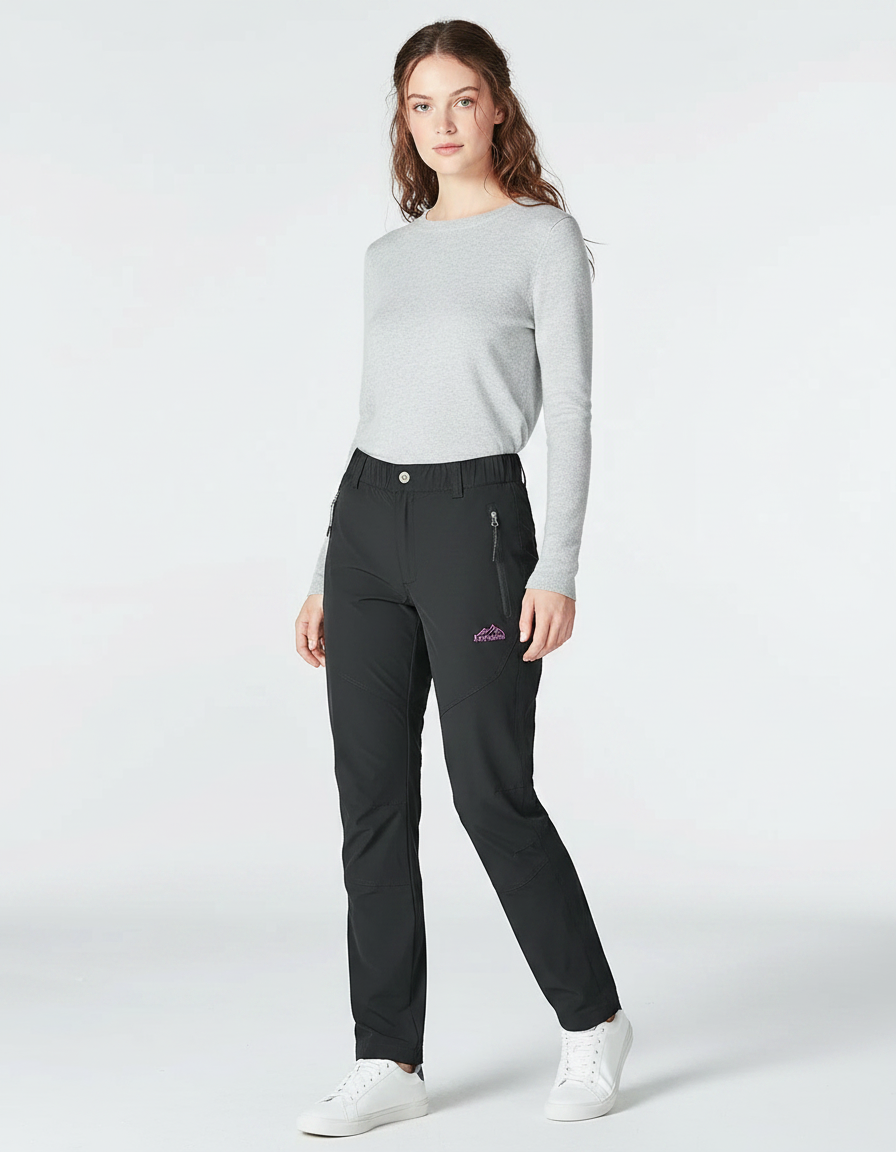 Pantalon Randonnée Noir Coupe Droite Imperméable Femme - Polyester