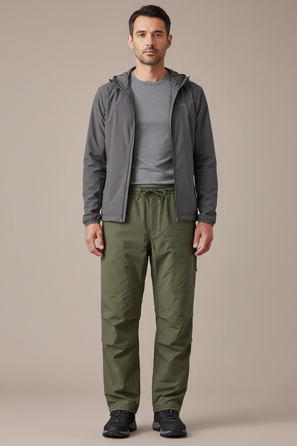 Pantalon Randonnée Vert Ample Cargo Cordon Homme - Kaki Polyester