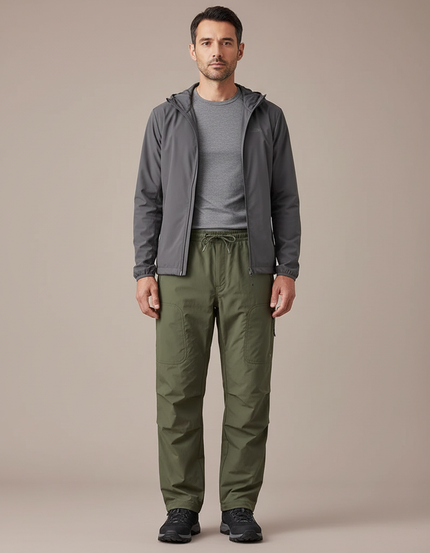 Pantalon Randonnée Vert Ample Cargo Cordon Homme - Kaki Polyester