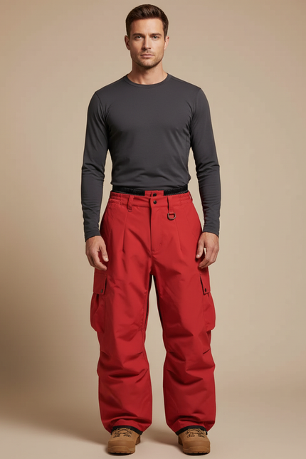 Pantalon Randonnée Rouge Ample Cargo Homme Imperméable - Polyester