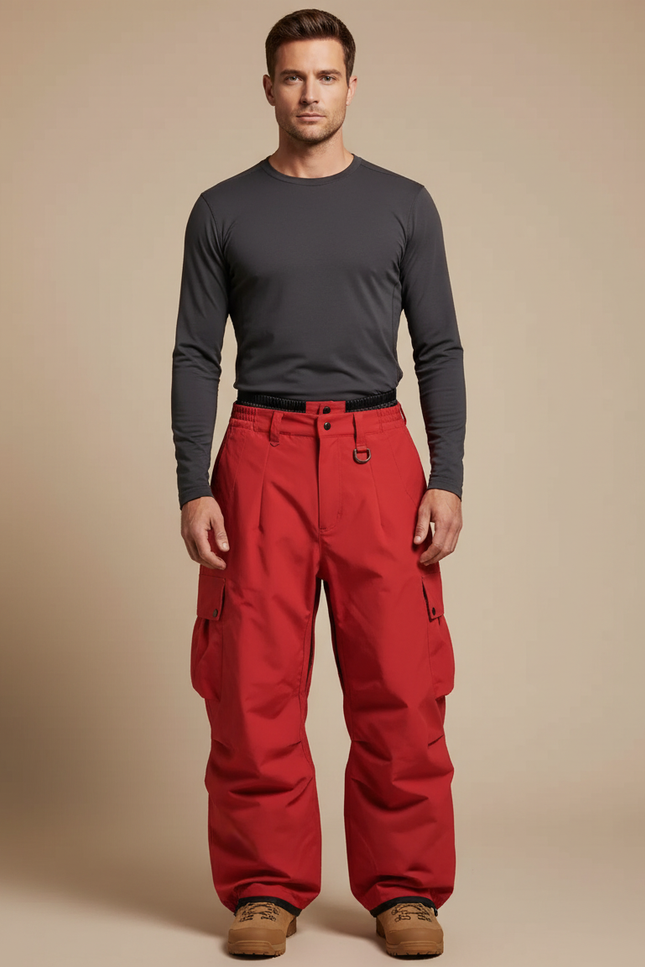 Pantalon Randonnée Rouge Ample Cargo Homme Imperméable - Polyester