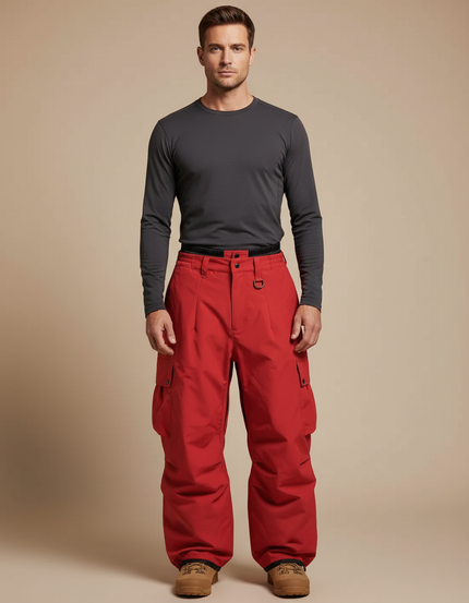 Pantalon Randonnée Rouge Ample Cargo Homme Imperméable - Polyester