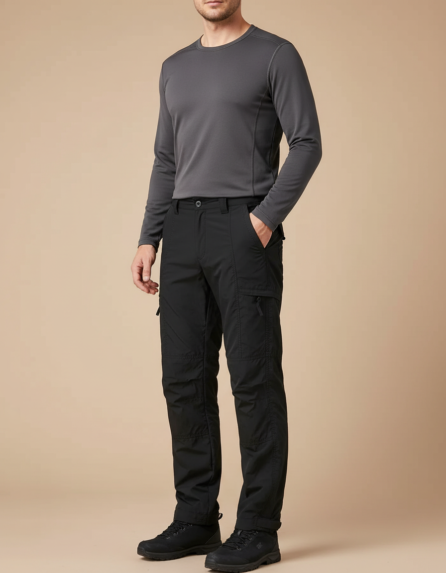 Pantalon Randonnée Noir Cargo Homme Thermique - Polyester