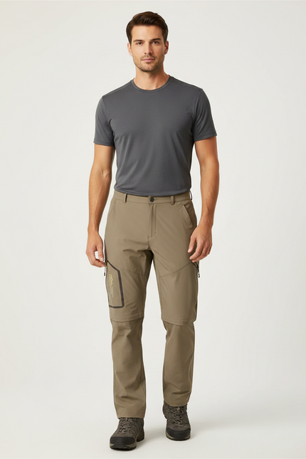 Pantalon Randonnée Convertible Homme Léger Respirant Kaki - Polyester
