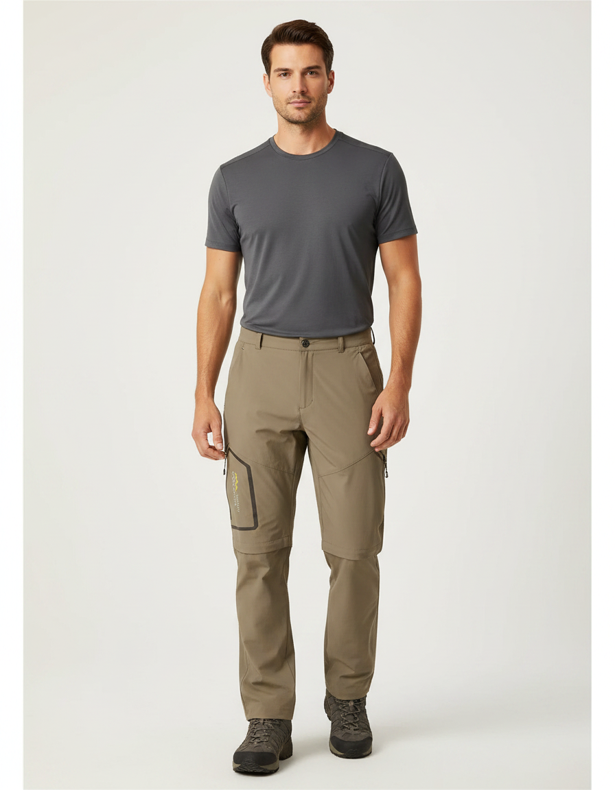 Pantalon Randonnée Convertible Homme Léger Respirant Kaki - Polyester