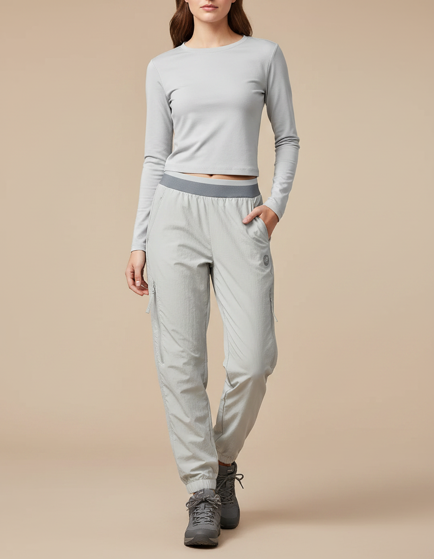 Pantalon Randonnée Cargo Femme - Gris Polyester