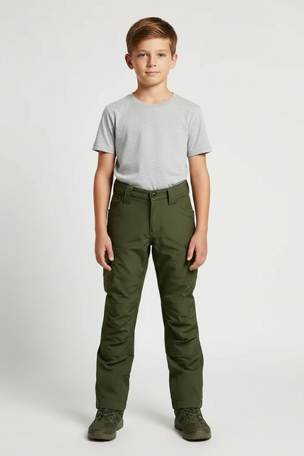Pantalon Randonnée Vert Kaki Cargo Enfant Multi-poches - Polyester