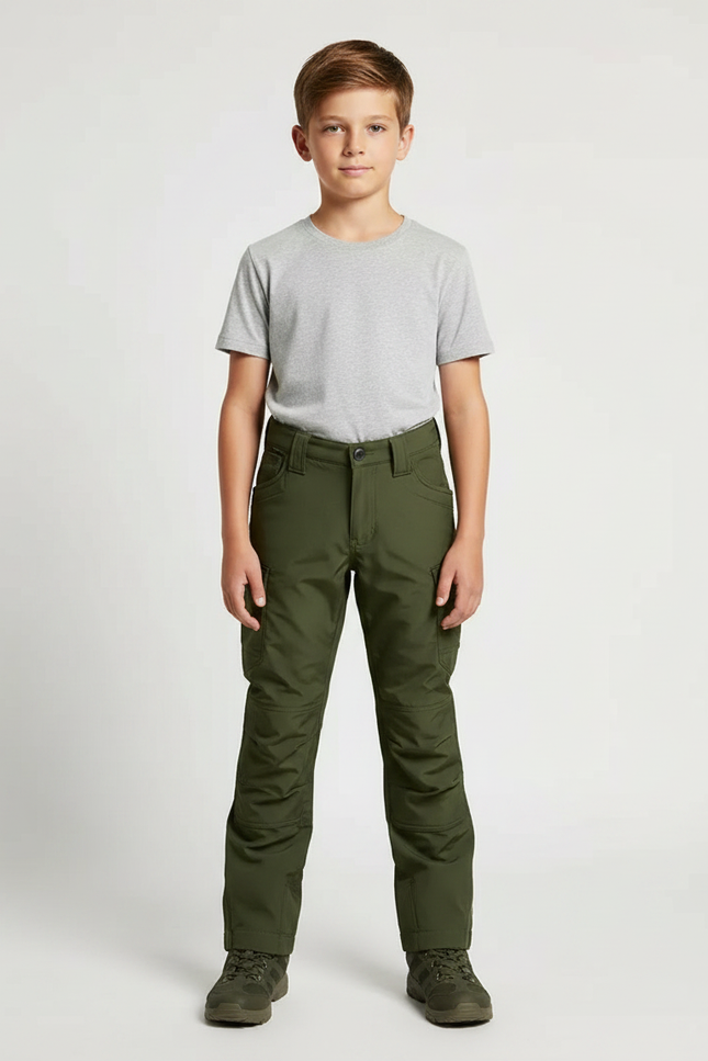 Pantalon Randonnée Vert Kaki Cargo Enfant Multi-poches - Polyester