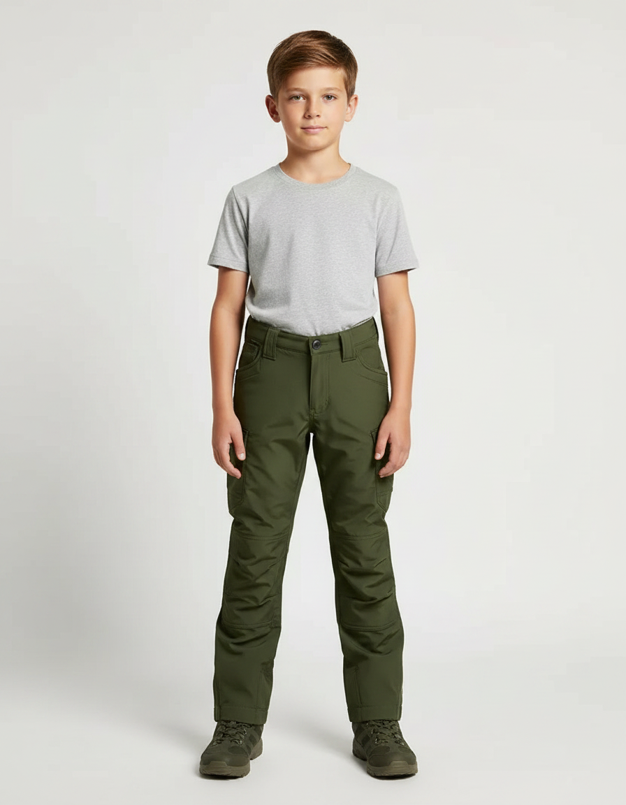 Pantalon Randonnée Vert Kaki Cargo Enfant Multi-poches - Polyester