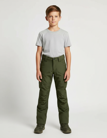 Pantalon Randonnée Vert Kaki Cargo Enfant Multi-poches - Polyester