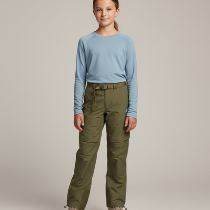 Pantalon Randonnée Kaki Enfant Imperméable Convertible Léger - Polyester
