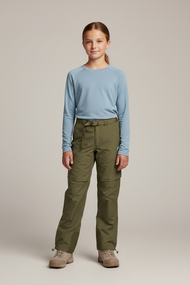 Pantalon Randonnée Kaki Enfant Imperméable Convertible Léger - Polyester