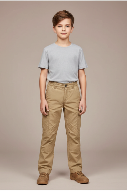 Pantalon Randonnée Garçon Kaki Cargo Multi-Poches - Toile