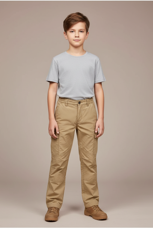 Pantalon Randonnée Garçon Kaki Cargo Multi-Poches - Toile