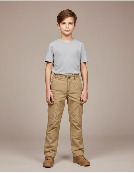 Pantalon Randonnée Garçon Kaki Cargo Multi-Poches - Toile