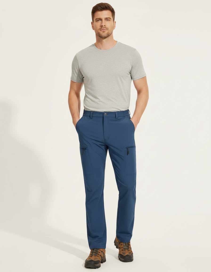 Pantalon Randonnée Bleu Cargo Droit Multipoches Homme - Polyester