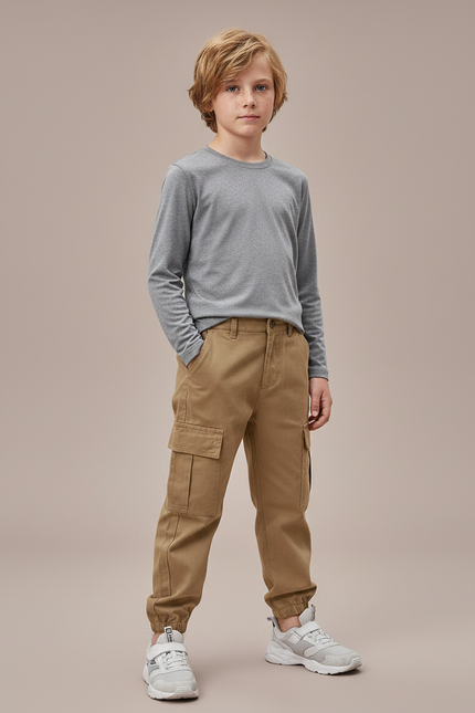 Pantalon Randonnée Enfant Kaki Cargo Décontracté - Toile