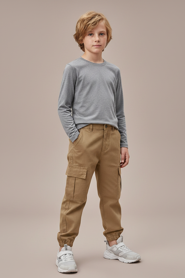 Pantalon Randonnée Enfant Kaki Cargo Décontracté - Toile