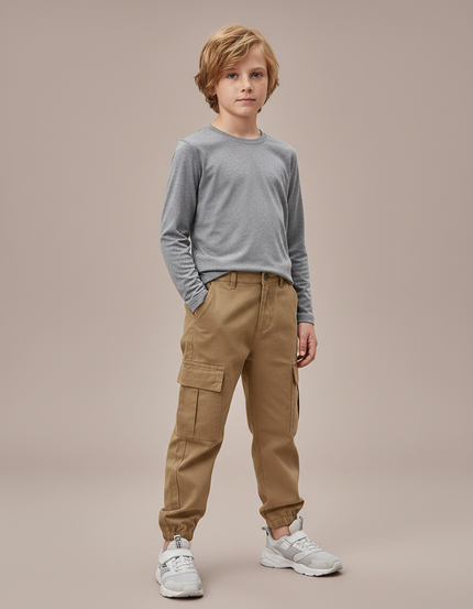 Pantalon Randonnée Enfant Kaki Cargo Décontracté - Toile