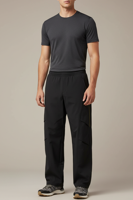 Pantalon Randonnée Noir Ample Imperméable Cargo Homme - Polyester