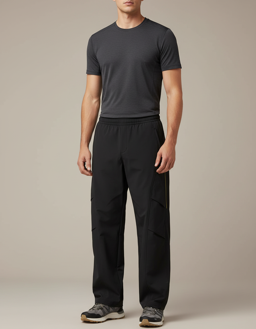 Pantalon Randonnée Noir Ample Imperméable Cargo Homme - Polyester