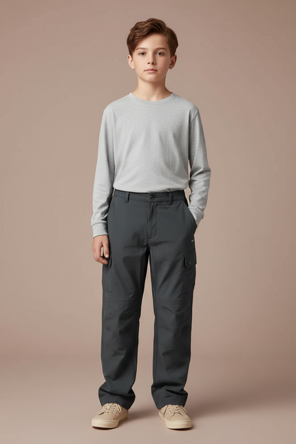 Pantalon Randonnée Garçon Gris Foncé Cargo Décontracté - Polyester