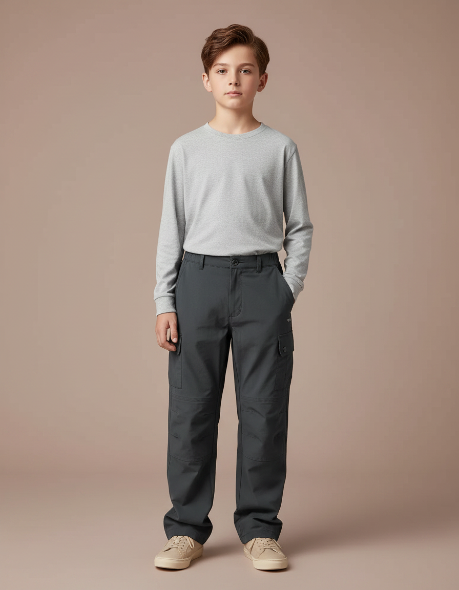 Pantalon Randonnée Garçon Gris Foncé Cargo Décontracté - Polyester