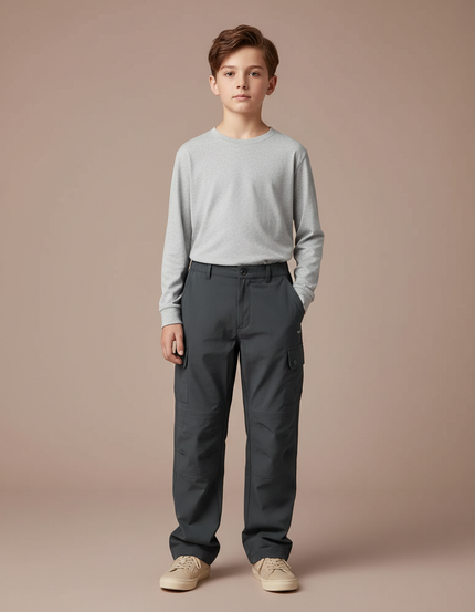 Pantalon Randonnée Garçon Gris Foncé Cargo Décontracté - Polyester