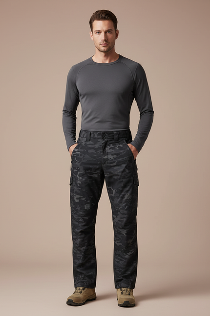 Pantalon Randonnée Camouflage Homme Multipoches Tactique Résistant - Imprimé Polyester