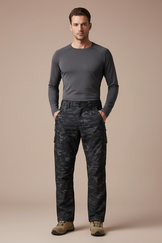 Pantalon Randonnée Camouflage Homme Multipoches Tactique Résistant - Imprimé Polyester