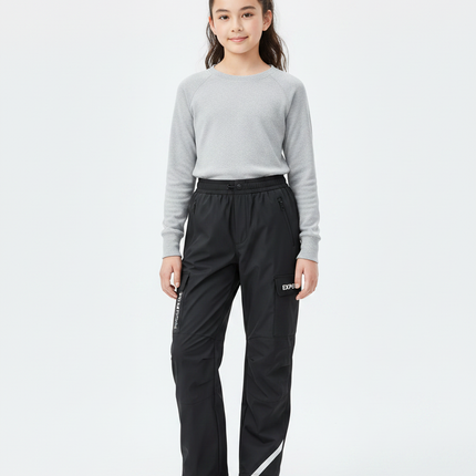 Pantalon Randonnée Noir Cargo Enfant Imperméable Réfléchissant - Polyester