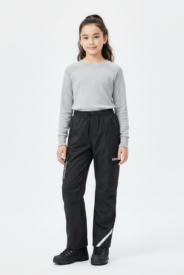 Pantalon Randonnée Noir Cargo Enfant Imperméable Réfléchissant - Polyester