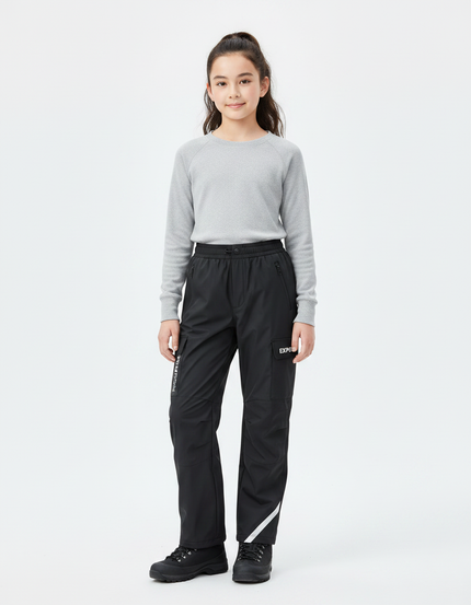 Pantalon Randonnée Noir Cargo Enfant Imperméable Réfléchissant - Polyester