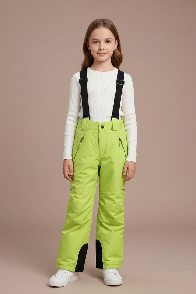 Pantalon Randonnée Vert Ski Imperméable Enfant Hiver - Polyester