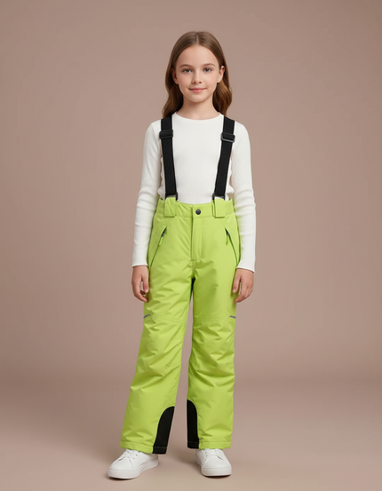 Pantalon Randonnée Vert Ski Imperméable Enfant Hiver - Polyester