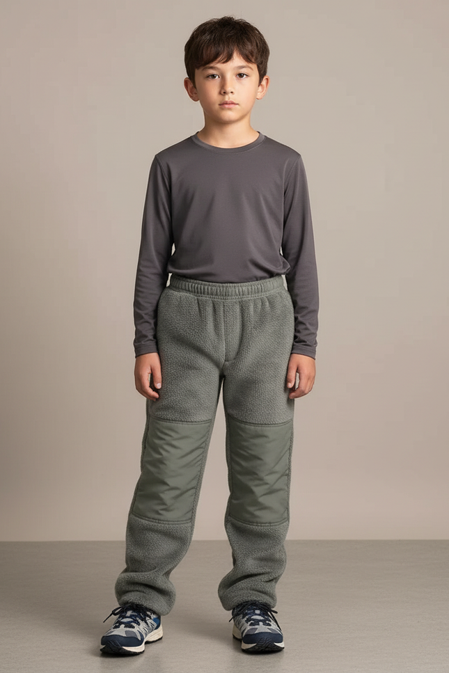 Pantalon Randonnée Enfant Polaire Renforcé Gris Confortable - Kaki Molleton