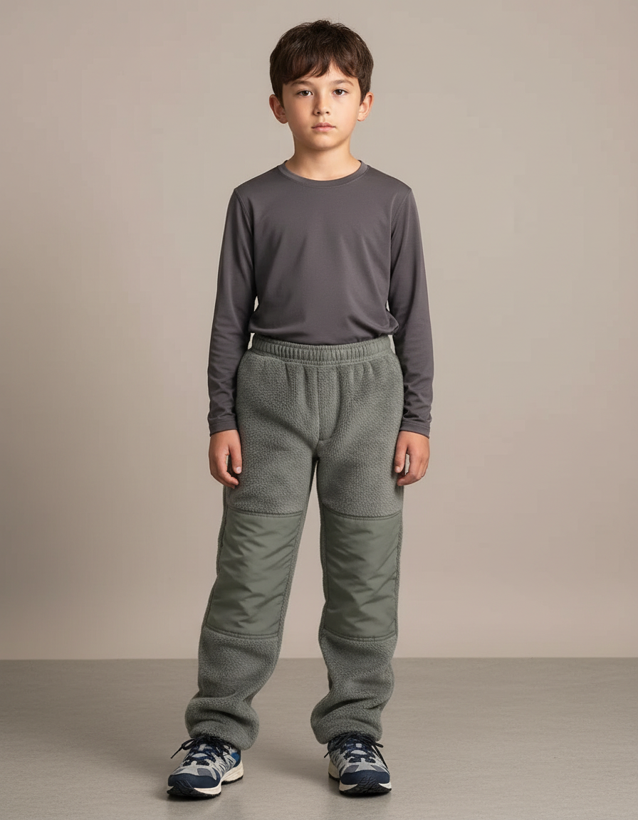 Pantalon Randonnée Enfant Polaire Renforcé Gris Confortable - Kaki Molleton