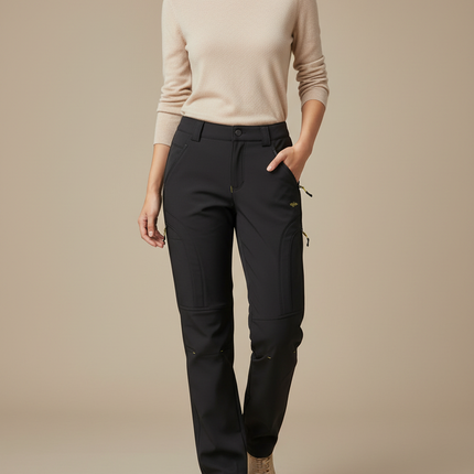 Pantalon Randonnée Noir Doublé Polaire Femme Élastique - Polyester