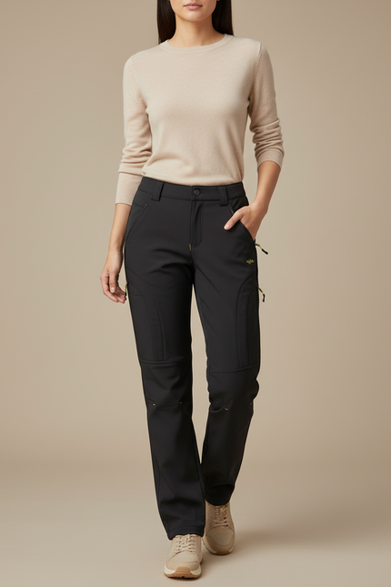 Pantalon Randonnée Noir Doublé Polaire Femme Élastique - Polyester