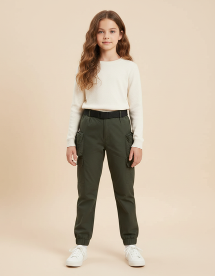 Pantalon Randonnée Kaki Cargo Enfant Coton