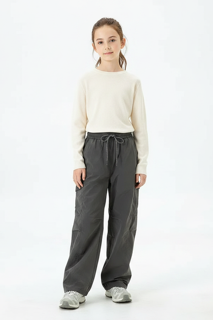 Pantalon Randonnée Gris Cargo Ample Enfant Nylon - Polyester