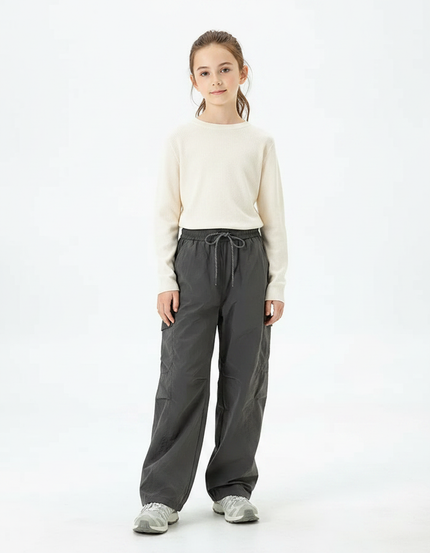 Pantalon Randonnée Gris Cargo Ample Enfant Nylon - Polyester
