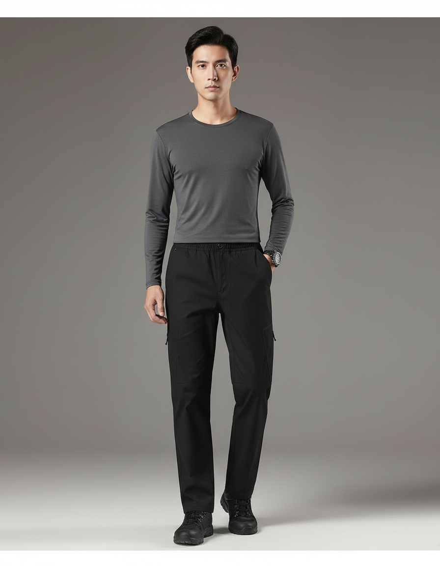 Pantalon Randonnée Noir Cargo Homme Décontracté Ample - Polyester